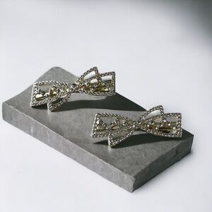 Set Rhinestones Crystals Bow Metal Hairclips